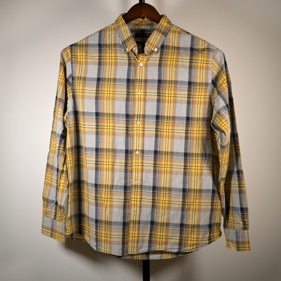 Banana Republic Other - Banana Republic Mens XL Untucked Slim Yellow Plaid Button Down Shirt Long Slv